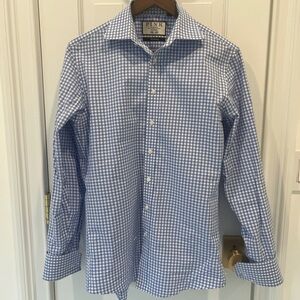 Thomas Pink The Sterling Blue Gingham Dress Shirt Men’s 15 x 33 1/2 Slim Fit
